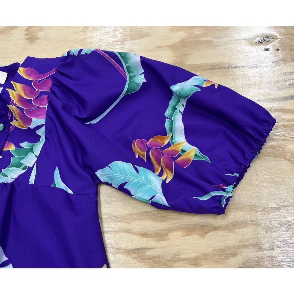 Vtg Hilo Hattie Hawaiian Tropical Floral Mumu Puff Sleeve Midi Dress Purple M - Picture 5 of 10